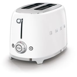 Smeg TSF01WHEU Tostador 2 Rebanadas Blanco con Funciones Recalentar y Descongelar, Acero/Plástico 950W