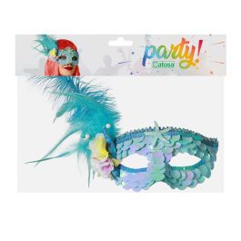 Antifaz Azul Metalizado Cola de Sirena Decoración Marina para Disfraces