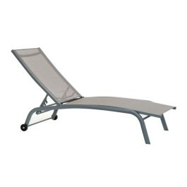 DKD Home Decor Tumbona Reclinable con Ruedas Gris Oscuro para Terraza y Jardín de Aluminio Textilene 64x97x187.5 cm