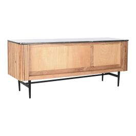 DKD Home Decor Mueble TV Moderno Listones Marmol Negro Marron Natural Acacia Marmol 4 Puertas 145 x 60 x 45 cm