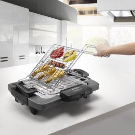Delonghi BQ60.X Barbacoa Eléctrica 1900W, Doble Rejilla Ajustable, Bandeja Extraíble, Apta para Exterior