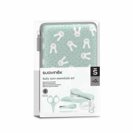 Suavinex Set de Manicura e Higiene para Bebé Recién Nacido desde 0 Meses, 7 Piezas con Tijeras Punta Redonda, Cortaúñas y Neceser Impermeable Verde