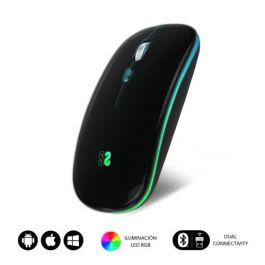 SUBBLIM Ratón Inalámbrico Bluetooth y RF Dual Silent Click RGB LED Flat Mouse Negro