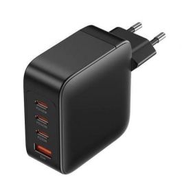 Vention FEIB0-EU Kit Carga Pared GaN 140W con 4 Puertos (3 USB-C, 1 USB-A) Carga Rápida Múltiple + Cable USB-C Negro