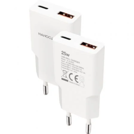 Nano Cable 10.10.2025 Cargador de Pared USB-C PD + USB-A QC 25W Blanco