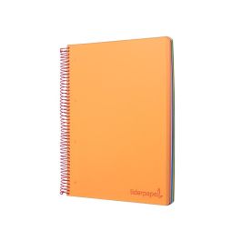 Cuaderno Espiral Liderpapel A4 Micro Wonder Tapa Plastico 120H 90 gr Cuadro 5 mm 5 Banda4 Taladros Color Naranja