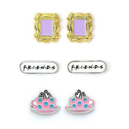 THE CARAT SHOP Pendientes Friends: Marco Mirilla, Central Perk, Logo - Set 3 pares bañados en plata