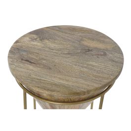 DKD Home Decor Mesita Auxiliar Moderna de Madera Mango y Metal, colores Natural y Dorado, 40x40x45 cm (Ancho x Fondo x Alto)