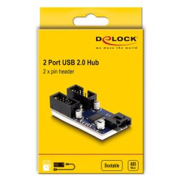 Delock Hub USB 2.0 Interno con 2 Puertos, USB Header 4 Pin y USB 2.0 Header 9 Pin, Conector Macho, Negro/Azul, para PC