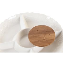 DKD Home Decor Bandeja Basicos Blanco Natural Porcelana Bambu 25.5 x 3 x 25.5 cm