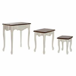 Mesita Auxiliar Tradicional DKD Home Decor Blanco Marron 40 x 66 x 60 cm Set de 3