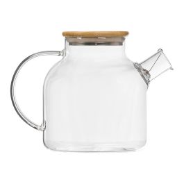 Vivalto Tetera de Vidrio Borosilicato con Tapa de Bambú 1.5 Litros - Resistente al Calor, Incluye Filtro (Set de 6)