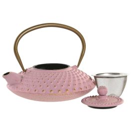 DKD Home Decor Tetera Oriental de Hierro Colado 500ml Blanca y Rosa 15.5 x 12.5 x 16 cm (2 Unidades)