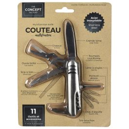 The Concept Factory Navaja Multifunción 11 En 1 de Acero Inoxidable con Tijeras, Cuchillo y 9 Herramientas Más