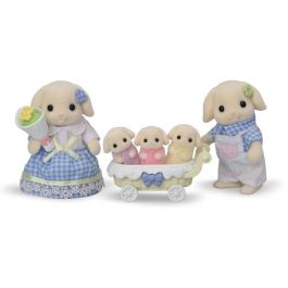 Sylvanian Families Familia Conejo Flor 5735 Incluye 2 Figuras Adulto 3 Trillizos y Carrito