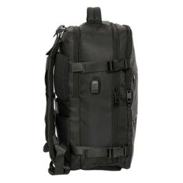 Safta Mochila de Viaje Cabina para Portátil 15,6" Real Madrid Negro con Conector USB y Zapatillero