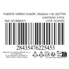 Quttin Fuente de Vidrio Cuadrada 25x22 cm 1.6L (6 Unidades)