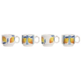 DKD Home Decor Taza Colección Limones Mediterraneo Dolomita Metal Set 4 piezas 260 ml