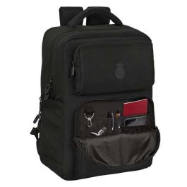 Safta Mochila Real Madrid Premium para portátil de 15,6'' con USB y 2 Bolsillos, Color Negro, 31x44x13cm