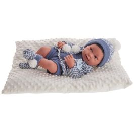 Muñecas Antonio Juan 50035 Muñeco Bebé Recién Nacido Pipo Cojín, Expresión Facial Real, Conjunto Azul, Edad Recomendada +3 Años