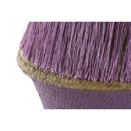 DKD Home Decor Cesta Boho Lila Azul 34 x 40 cm (4 Unidades) con Flecos Hecho a Mano Reciclable