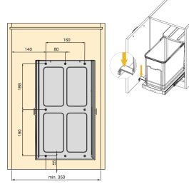 Emuca Contenedor de reciclaje para fijación inferior y extracción manual/automática en mueble de cocina Recycle 24 litros, Plástico gris antracita