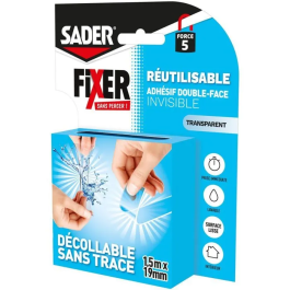 Sader AAAVH54998 Adhesivo Extra Fuerte de Doble Cara Transparente para Fijación sin Taladrar, Removible y Reutilizable, Rollo de 1,5 m x 19 mm Precio: 35.0537. SKU: B18GTWD8B4