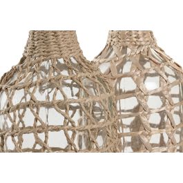 DKD Home Decor Jarron Cottage de Cristal y Mimbre Transparente Marrón 15x33x15 cm (6 Unidades)