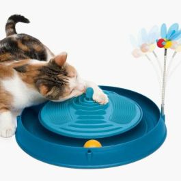 Cat It Juguete Interactivo 3 en 1 para Gatos: Circuito de Bolas, Banda de Masaje con Cepillos y Hierba Gatera - Ø 36 cm Azul