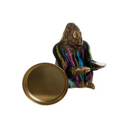 DKD Home Decor Figura Decorativa Gorila con Bandeja de Resina Estilo Moderno Multicolor y Dorado 46x50.5x38 cm