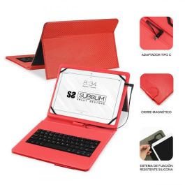 SUBBLIM Funda con Teclado Micro USB - USB C KEYTAB PRO USB 10,1" Red