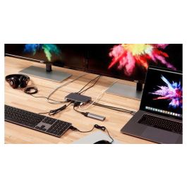 LMP USB-C Display Dock 2 Dual 4K 60Hz - Estación Base USB-C con 2 HDMI, DP, MiniDP, DVI, VGA, 2 USB-A, Ethernet, Audio, Gris