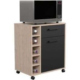 Parisot STUDIO803356 - Carrito de servicio Estudio 1 puerta, 1 cajón, 5 botellas - Roble/Negro mate - 60 x 40,3 x 71 cm