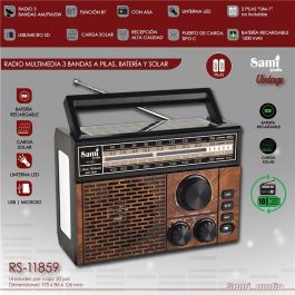 SAMI Radio Vintage Multimedia 3 Bandas - Radio de Transistores con Batería, Solar y Plug