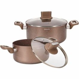 Arthur Martin Juego de Ollas AM9820 20-24 cm con Tapa de Vidrio - Aluminio - Apto para Todas las Fuentes de Calor, Incluida Inducción