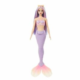 Mattel Muñeca Barbie Sirena con Cola Rígida, Diadema, Corpiño de Conchas y Cola de Colores - Modelos Surtidos, Edad +3 Años