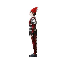 Disfraz Arlequín Infantil Rojo y Negro con diseño a Cuadros y Rayas. Incluye Gorro Bicolor, Camisa y Pantalón para Niño 3-4 Años. Disfraz Arlequín Infantil Rojo y Negro con diseño a Cuadros y Rayas. Incluye Gorro Bicolor, Camisa y Pantalón para Niño 3-4 Años.