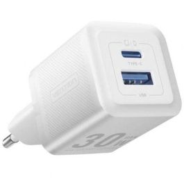Vention FEQW0-EU Cargador de Pared GaN 30W Dual USB (Tipo-C y Tipo-A) Blanco, con Carga Rápida PD 3.0 y QC 3.0