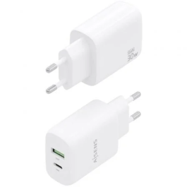 AISENS - CARGADOR GaN 30W, 1xUSB-C PD3.0 QC4.0, 1xUSB-A QC3.0, BLANCO