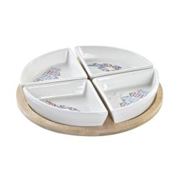 DKD Home Decor Set de Aperitivo Mediterraneo Colección Salitre 5 Piezas de Gres y Bambú Azul Natural 21.5x21.5x1 cm Precio: 7.7682. SKU: S3036982
