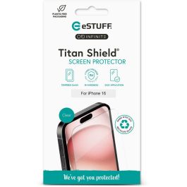 eSTUFF Protector de pantalla INFINITE Titan Shield para iPhone 16, vidrio templado 9H reciclado, anti-rotura, cubre impactos