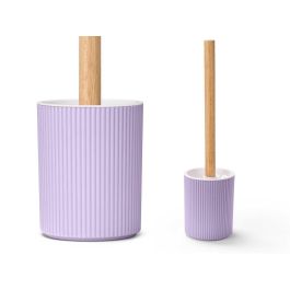 Berilo Escobillero de Baño con Diseño de Rayas Lila y Bambú, Fabricado en Plástico PP y Bambú, Tonalidades Lila, Blanco y Marrón, 10x12.5x10 cm (12 Unidades) Precio: 43.49999973. SKU: B14FKCDK8T