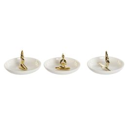 Bandeja Vaciabolsillos Glam DKD Home Decor Blanco Dorado 11 x 6.5 x 11 cm (3 Unidades)