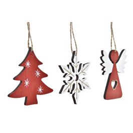 Decoracion Colgante Navidad Tradicional DKD Home Decor Rojo Blanco 7.7 x 1.5 x 21 cm Set de 3 (2 Unidades)