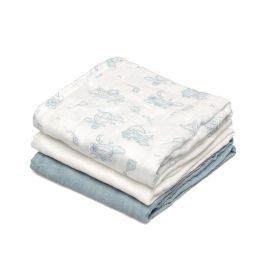 KioKids Set de 3 Muselinas 70x70 cm, Viscosa de Bambú y Algodón, Azul, Blanco y Estampado de Aviones, para Bebé +0 Meses