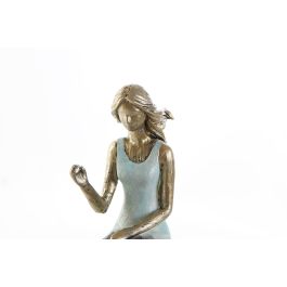 DKD Home Decor Figura Decorativa Chica Perro Resina Azul Dorado 8.5 x 17.5 x 13 cm
