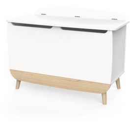 Caja para juguetes - FIRMIANA - Estilo escandinavo - Blanco mate / Roble Kronberg - 82,4 x 39,1 x 58,9 cm - DEMEYERE