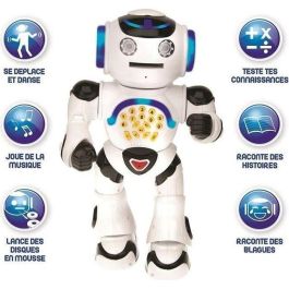 LEXIBOOK Powerman - Robot educativo interactivo para jugar y aprender, bailar, reproducir música, pruebas educativas, lanzador de discos