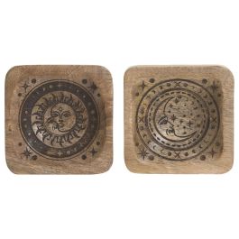 DKD Home Decor Bandeja Vaciabolsillos Cottage Marron Mango 9.5 x 9.5 x 2 cm (2 Unidades)