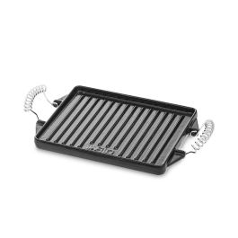 Vaello Plancha de hierro esmaltado rectangular 27x21 cm, 2 caras lisa y estriada, acero esmaltado, apta para fuego